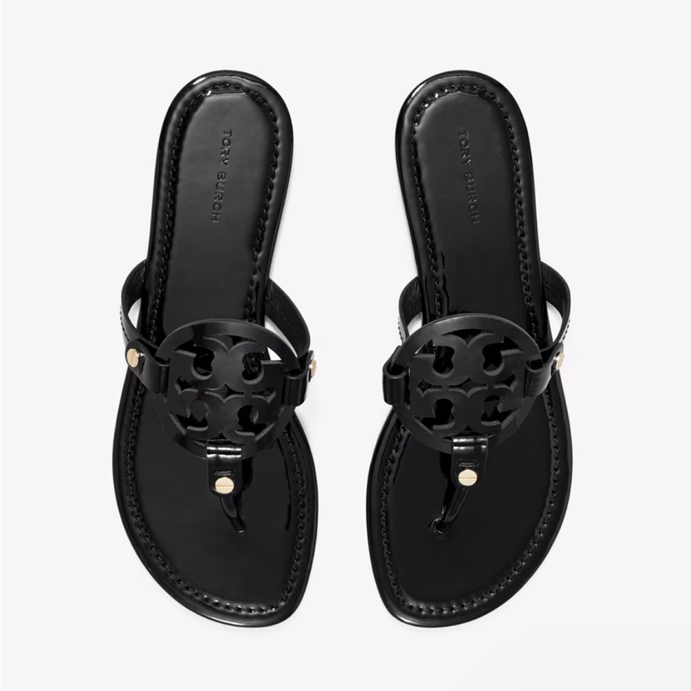 Tory Burch Miller Sandals Patent Leather Black Size 7.5